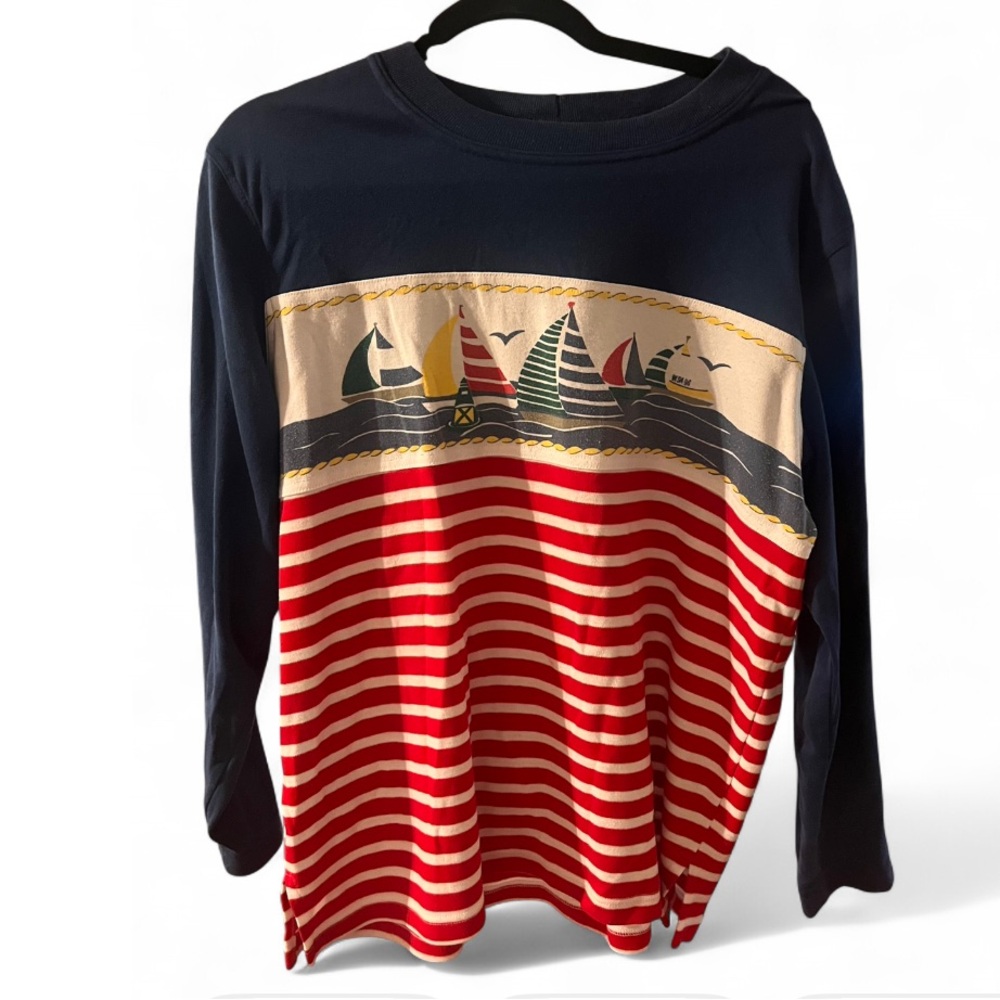 Vintage Nautical Striped Long Sleeve Shirt White Stag